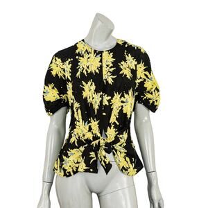 Proenza Schouler Women's tie waist Blouse in Black Yellow Floral Size 8